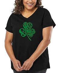 La Pop Art Plus St. Patrick's Day Shamrock Word V-Neck T-Shirt