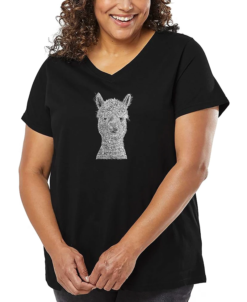 La Pop Art Plus Alpaca Word V-Neck T-Shirt