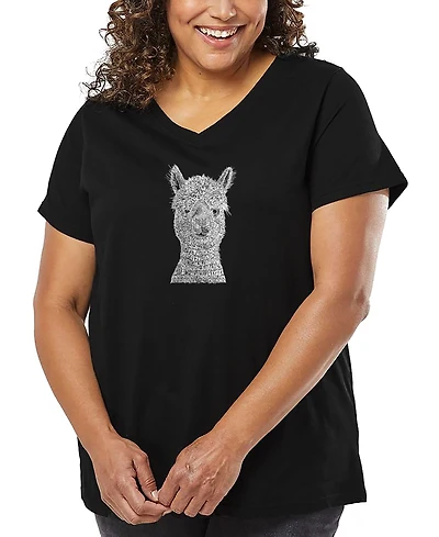 La Pop Art Plus Alpaca Word V-Neck T-Shirt