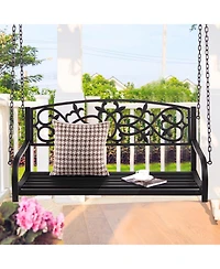 Gymax Patio Hanging Porch Swing 2-Person Outdoor Metal Swing Bench Chair w/ Chains