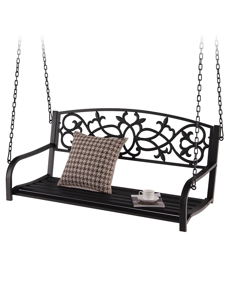 Gymax Patio Hanging Porch Swing 2-Person Outdoor Metal Swing Bench Chair w/ Chains