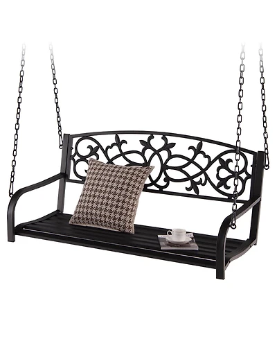 Gymax Patio Hanging Porch Swing Outdoor 2-Person Metal Swing Bench Chair w/ Chains