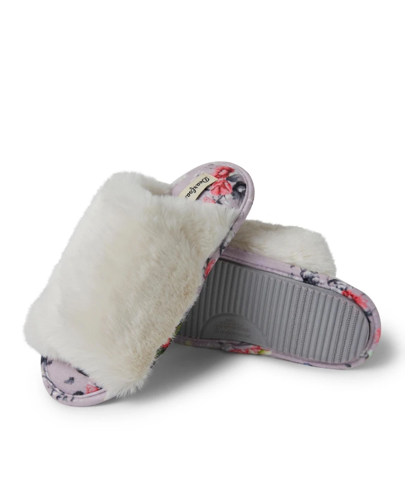 Dearfoams Women's Louise Fuzzy Cross Band Slide Slipper with Eyemask Gift Set
