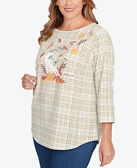 Ruby Rd. Plus Autumn Cat Houndstooth Top