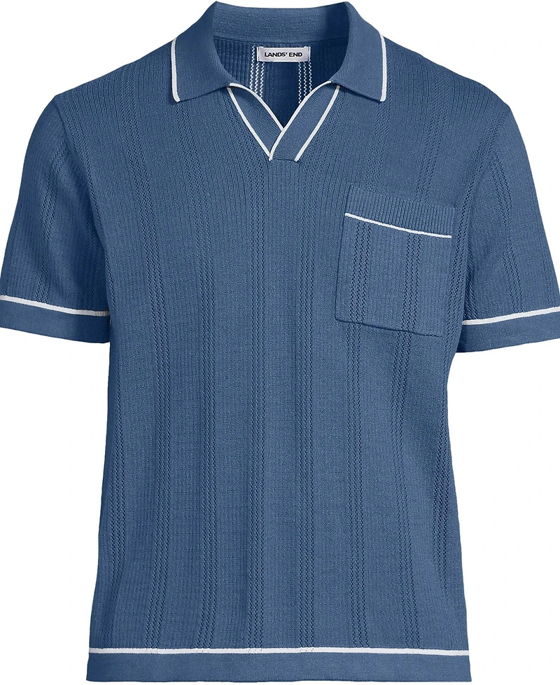 Lands' End Men's Short Sleeve Textured Tipped Sweater Polo