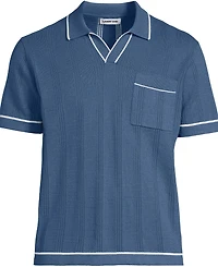 Lands' End Men's Short Sleeve Textured Tipped Sweater Polo