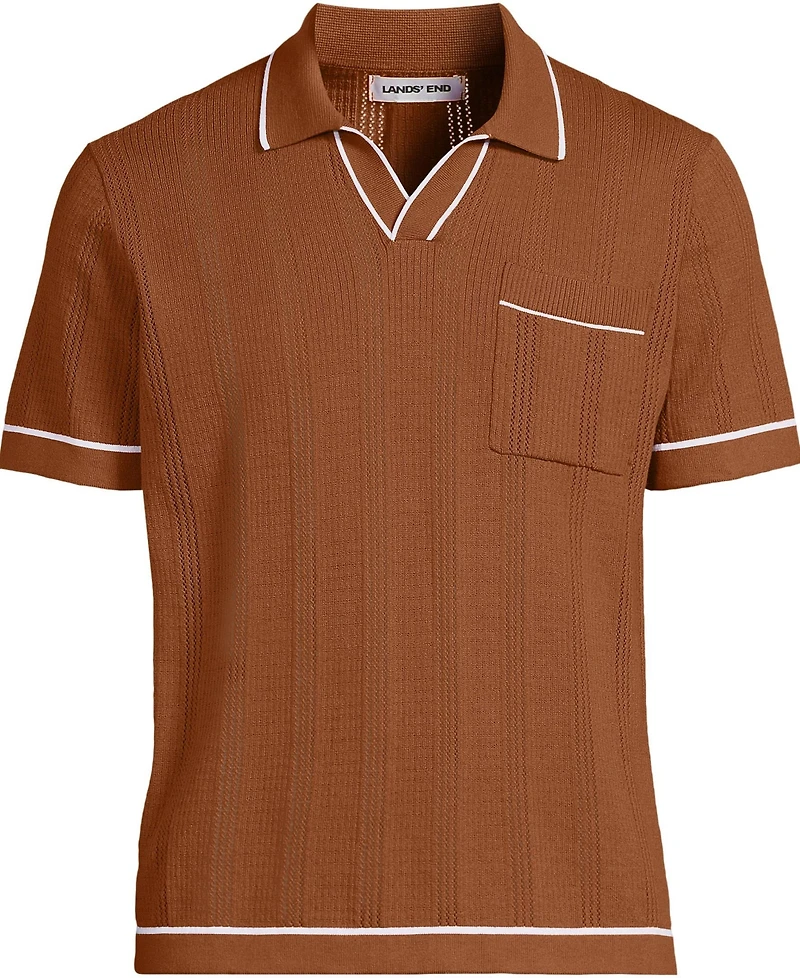 Lands' End Men's Short Sleeve Textured Tipped Sweater Polo