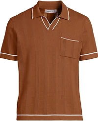 Lands' End Men's Short Sleeve Textured Tipped Sweater Polo