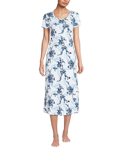 Lands' End Women's Cotton Short Sleeve Midcalf Nightgown