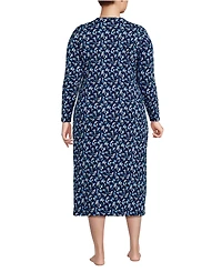 Lands' End Plus Cotton Long Sleeve Midcalf Nightgown