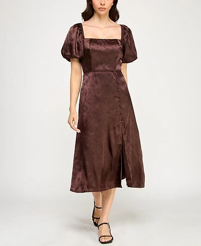 Trixxi Juniors' Puff Sleeve Button Down Midi Dress