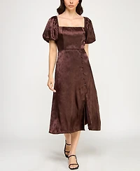 Trixxi Juniors' Puff Sleeve Button Down Midi Dress