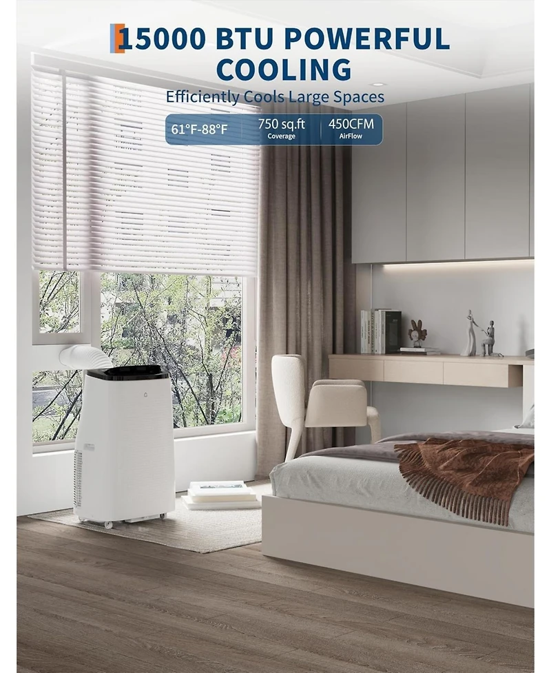 gaomon 15,000 Btu Portable Air Conditioner - Quiet Unit, Covers 850 Sq. Ft, 3 Fan Speeds, Dehumidifier Mode, Easy Install Window Kit, Black Top