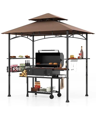8 x 5 Ft Outdoor Grill Gazebo with 2 Side Shelves and 20 Hooks