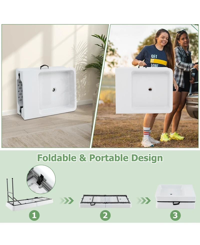 5 Feet Folding Ice Cooler Table with Double Sinks for Camping, Party, Picnic, Wedding