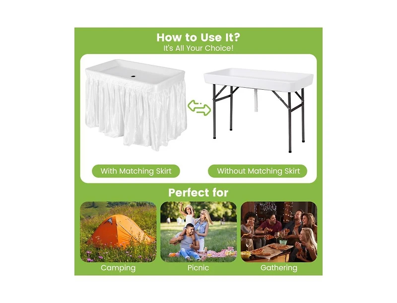 4 Feet Plastic Party Ice Folding Table with Matching Skirt and Ice Bucket