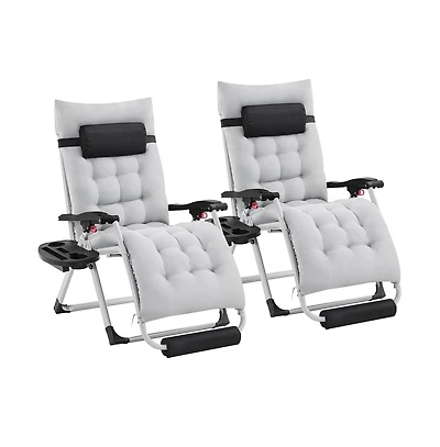 Yaheetech 2pcs 26in Zero Gravity Recliner with foam-padded Mattress for Autumn and Winter Gray with Headrest Cupholder/ Footrest Gray