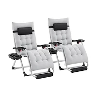 Yaheetech 2pcs 26in Zero Gravity Recliner with foam-padded Mattress for Autumn and Winter Gray with Headrest Cupholder/ Footrest Gray