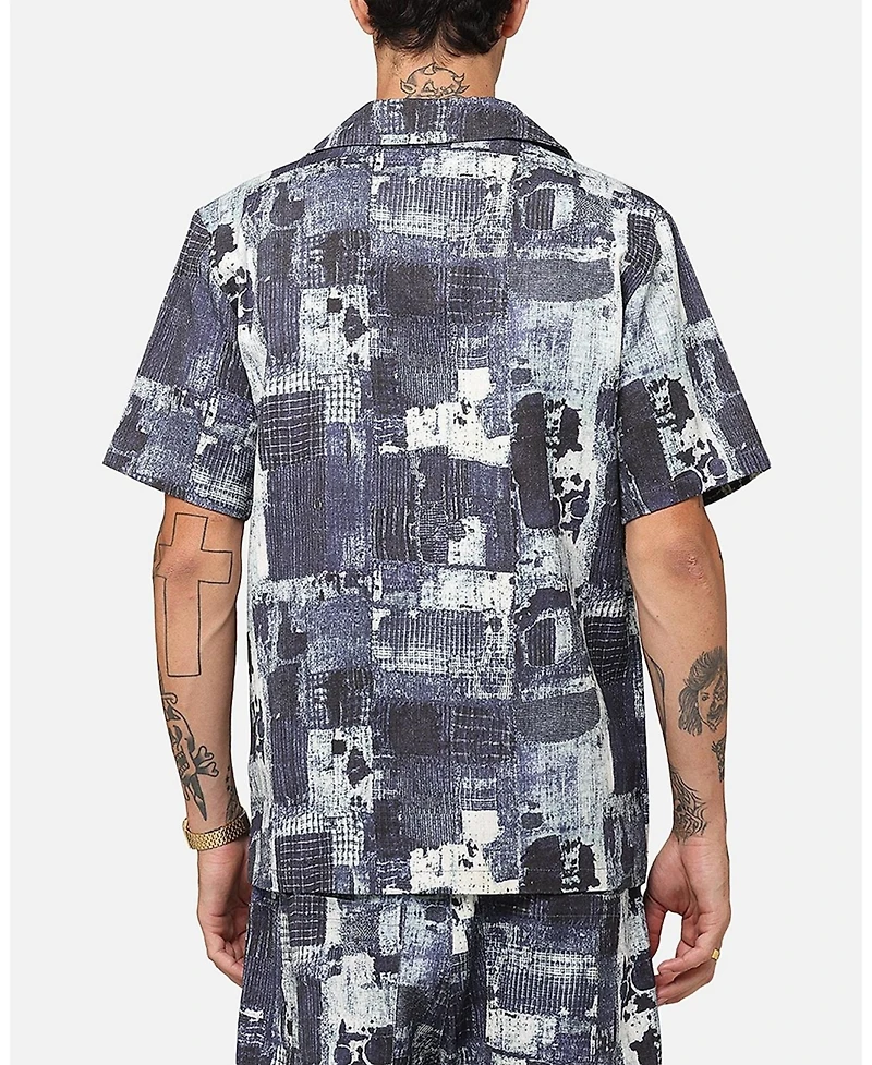 Xxiii Men's Printed Denim Patch Button Up Shirt