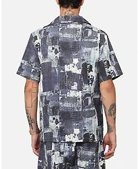 Xxiii Men's Printed Denim Patch Button Up Shirt