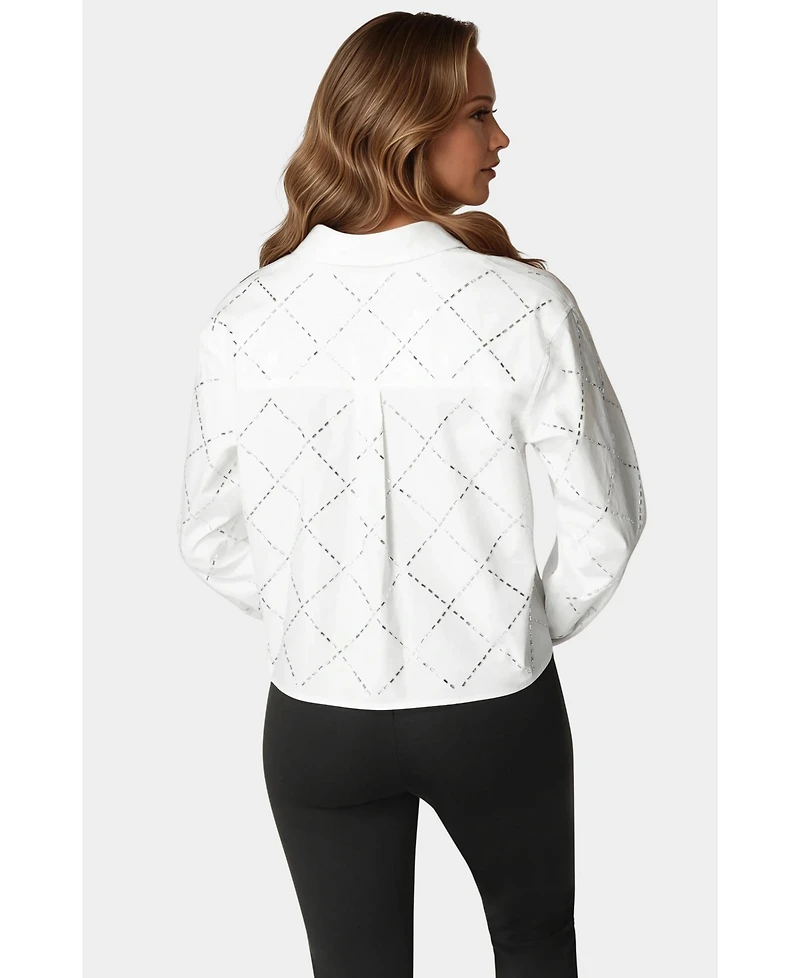 Bebe Rhinestone Long Sleeve Blouse