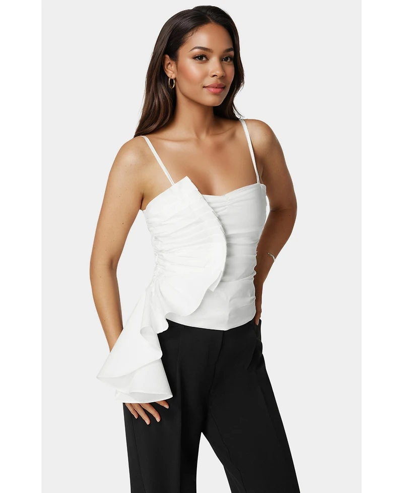 Bebe Poplin Asymmetric Ruffle Top