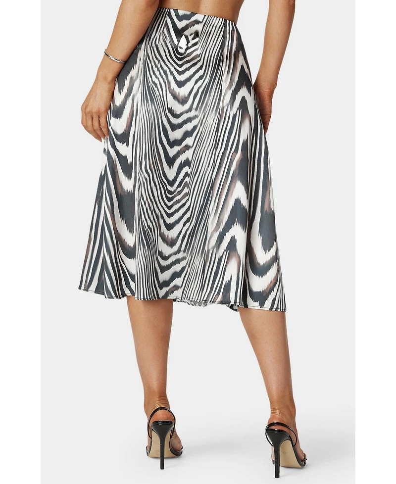 Bebe Asymmetrical Lace Insert Satin Skirt