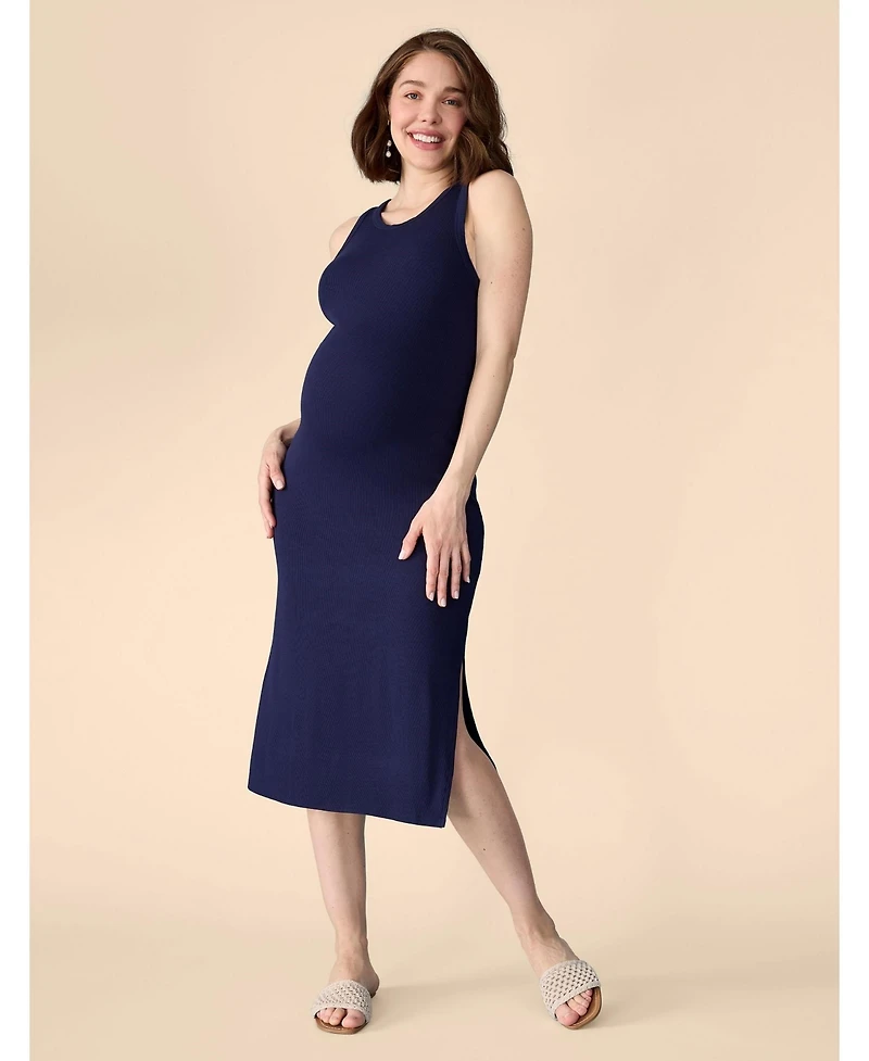 Motherhood Maternity Crew Neck Sleeveless Racerback Midi Dress