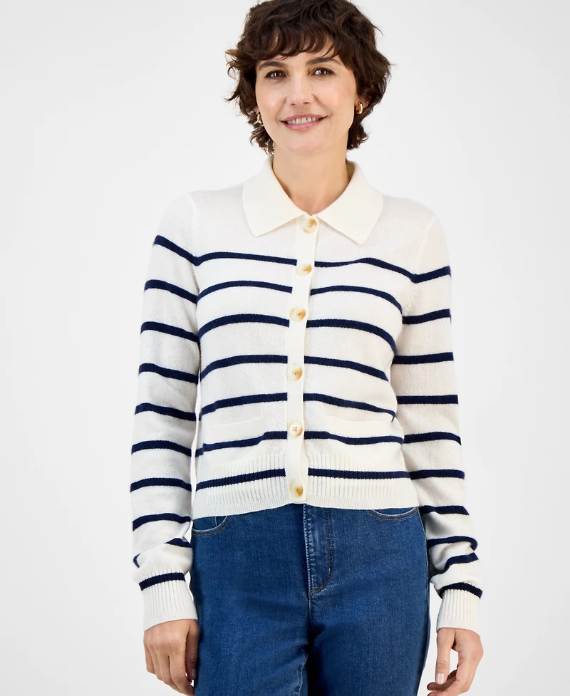 Charter Club Women's Cashmere Stripe Button-Front Cardigan, Macy's Exclusive