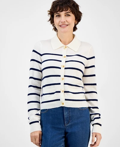 Charter Club Women's Cashmere Stripe Button-Front Cardigan, Macy's Exclusive