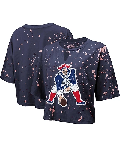 Majestic Women's Navy New England Patriots Bleach Splatter Notch Neck Crop T-Shirt