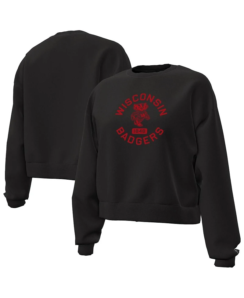 Under Armour Women's Black Wisconsin Badgers Essentials Icon Fleece Crewneck Sweatshirt