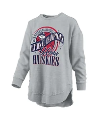 Pressbox Women's Gray UConn Huskies 2025 Wbb National Champions Melange Poncho Pullover Sweatshirt