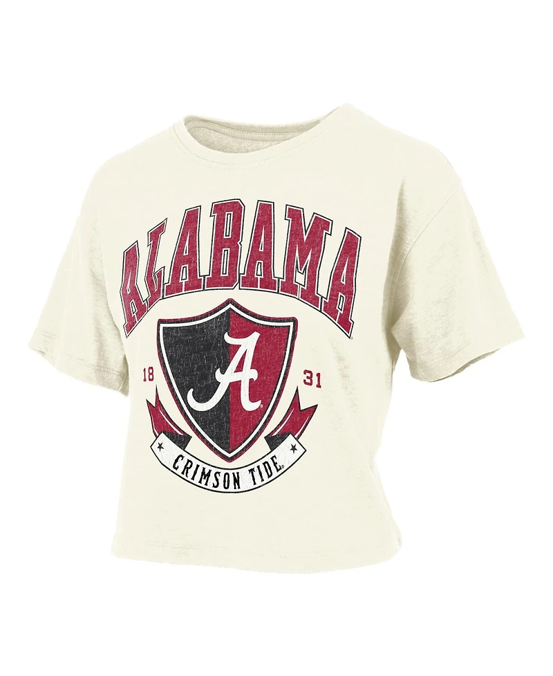 Pressbox Women's Cream Alabama Crimson Tide Buckler Vintage Cropped T-Shirt