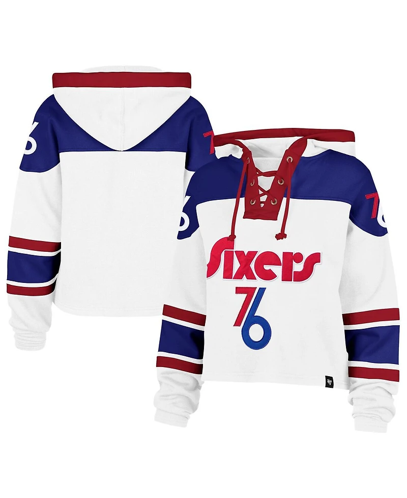 '47 Brand Women's White Philadelphia 76ers 2024/25 City Edition Superior Cropped Lace-Up Pullover Hoodie