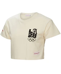 Mitchell & Ness Women's Cream LA28 Premium Cropped T-Shirt