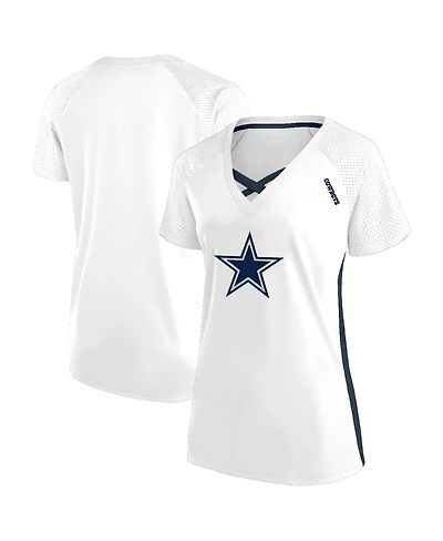 Fanatics Women's White Dallas Cowboys Plus Glitter Lace-Up V- Neck T-Shirt