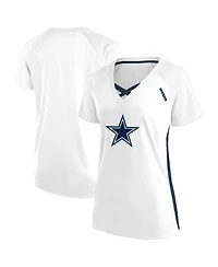 Fanatics Women's White Dallas Cowboys Plus Glitter Lace-Up V- Neck T-Shirt