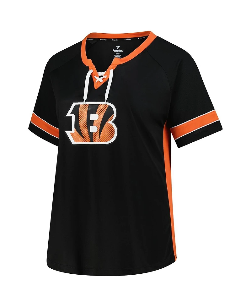 Fanatics Women's Joe Burrow Black Cincinnati Bengals Plus Name Number Lace-Up T-Shirt