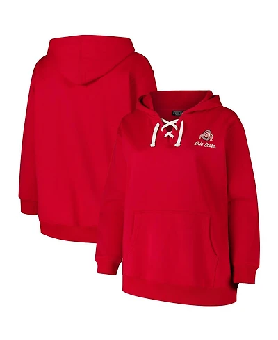 Fanatics Women's Scarlet Ohio State Buckeyes Plus Script Lace-Up V-Neck Hoodie