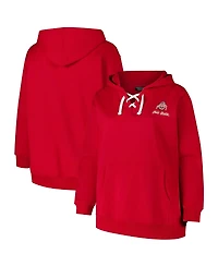 Fanatics Women's Scarlet Ohio State Buckeyes Plus Script Lace-Up V-Neck Hoodie