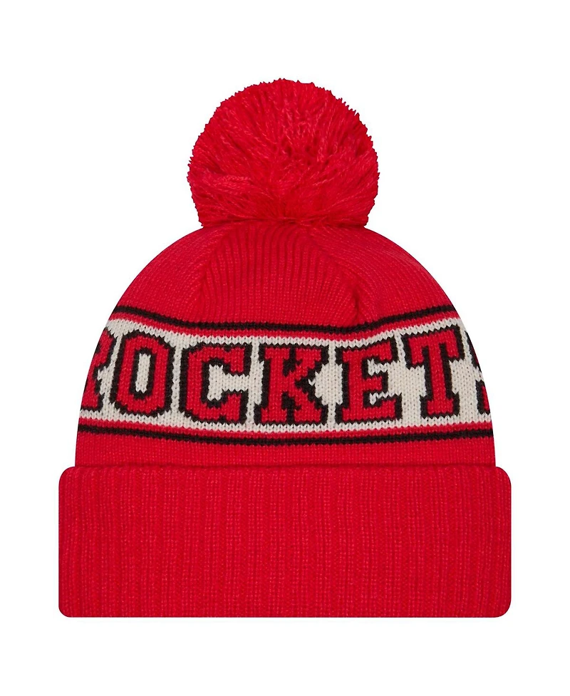 New Era Men's Red Houston Rockets Throwback Retro Cuffed with Pom Knit Hat