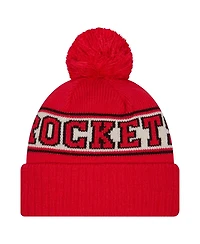 New Era Men's Red Houston Rockets Throwback Retro Cuffed with Pom Knit Hat