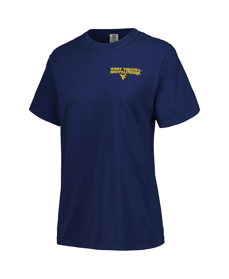 Image One Women's Navy West Virginia Mountaineers Comfort Colors Checkered Mascot T-Shirt