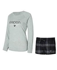 Concepts Sport Women's Black/Gray Las Vegas Raiders Petition Raglan Long Sleeve Top and Shorts Set