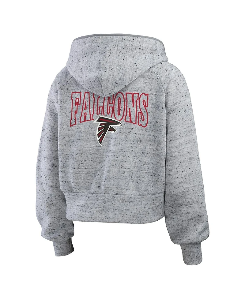 Wear by Erin Andrews Women's Heather Gray Atlanta Falcons Speckled Fleece Cropped Full-Zip Hoodie