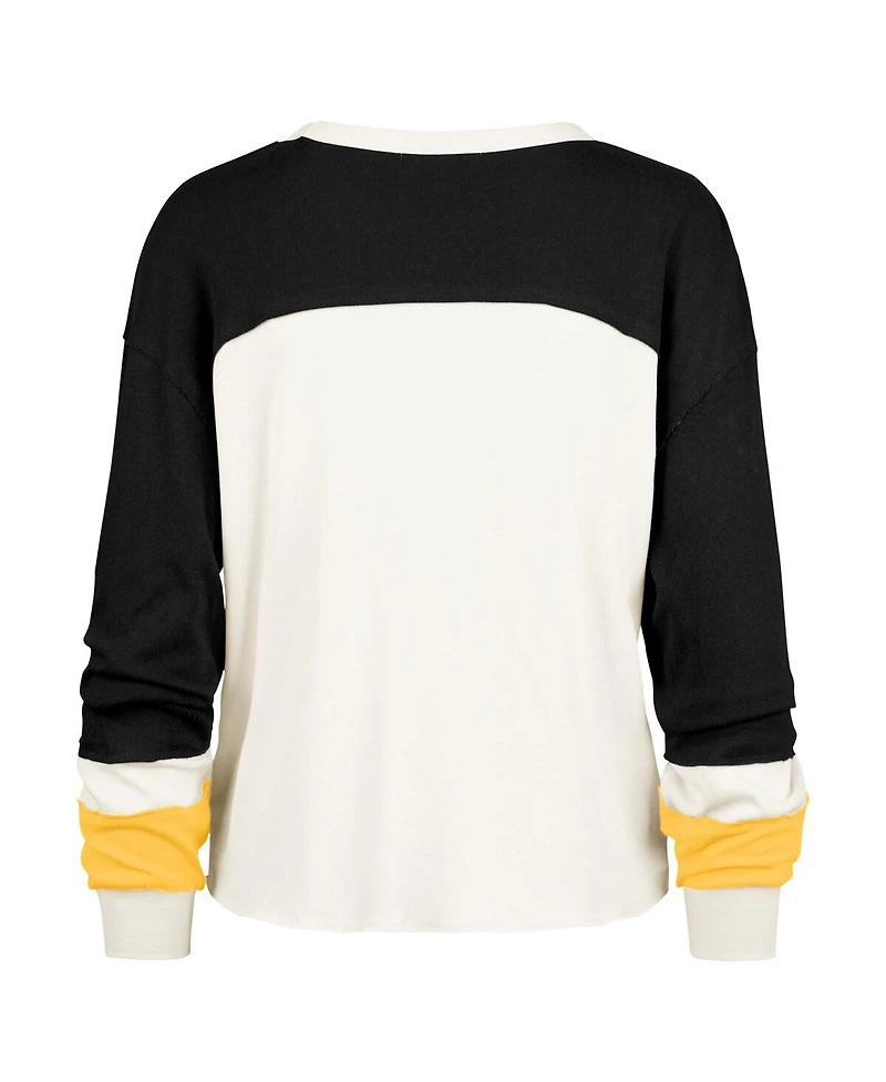 '47 Brand Women's Cream Pittsburgh Steelers Double Header Curve Raglan Long Sleeve Crop Top