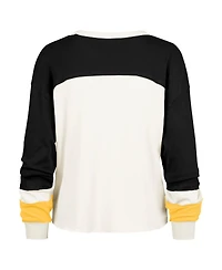 '47 Brand Women's Cream Pittsburgh Steelers Double Header Curve Raglan Long Sleeve Crop Top