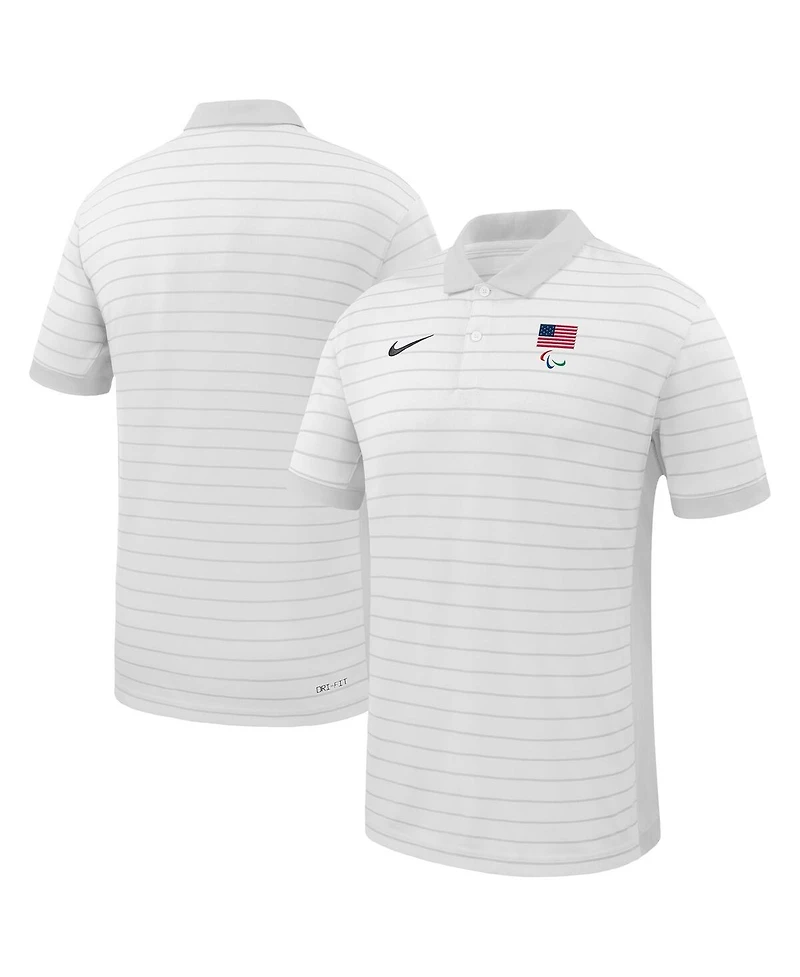Nike Men's White U.s. Paralympics Team Victory Stripe Performance Polo Shirt