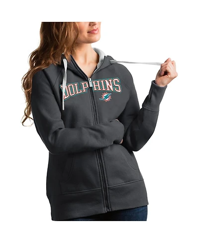 Antigua Women's Charcoal Miami Dolphins Wordmark Victory Full-Zip Hoodie